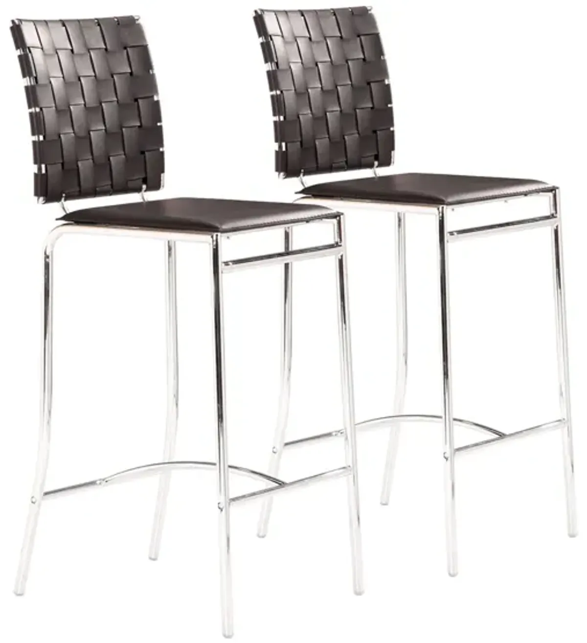 Criss Cross Counter-Height Stool: Set of 2 in Black, Silver by Zuo Modern