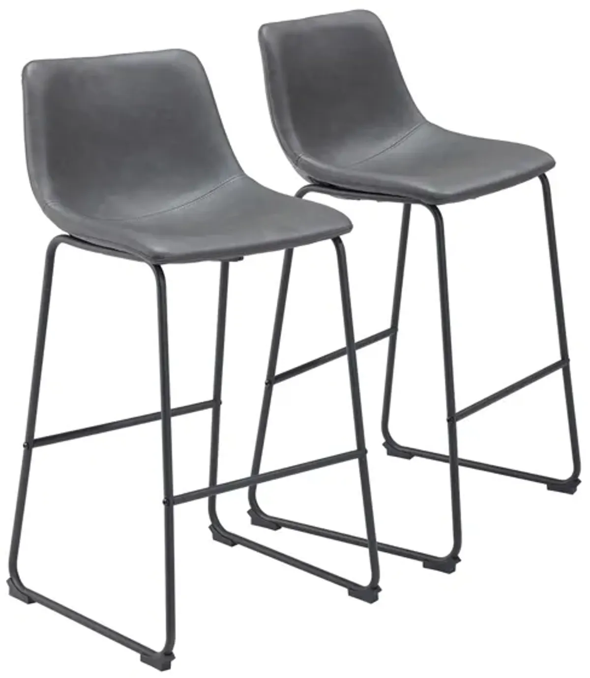 Smart Bar Stool: Set of 2 in Charcoal, Matte Black by Zuo Modern