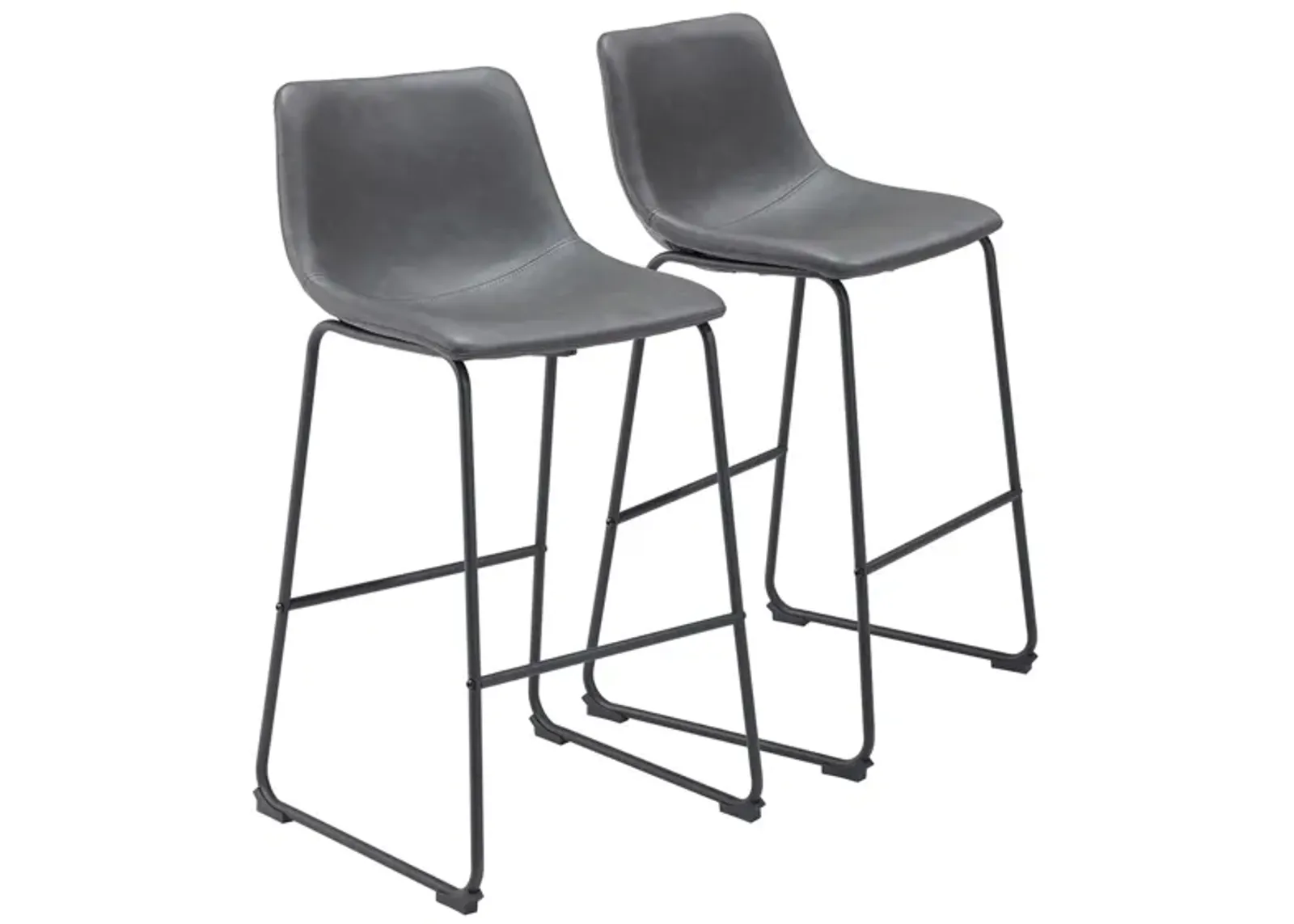 Smart Bar Stool: Set of 2 in Charcoal, Matte Black by Zuo Modern