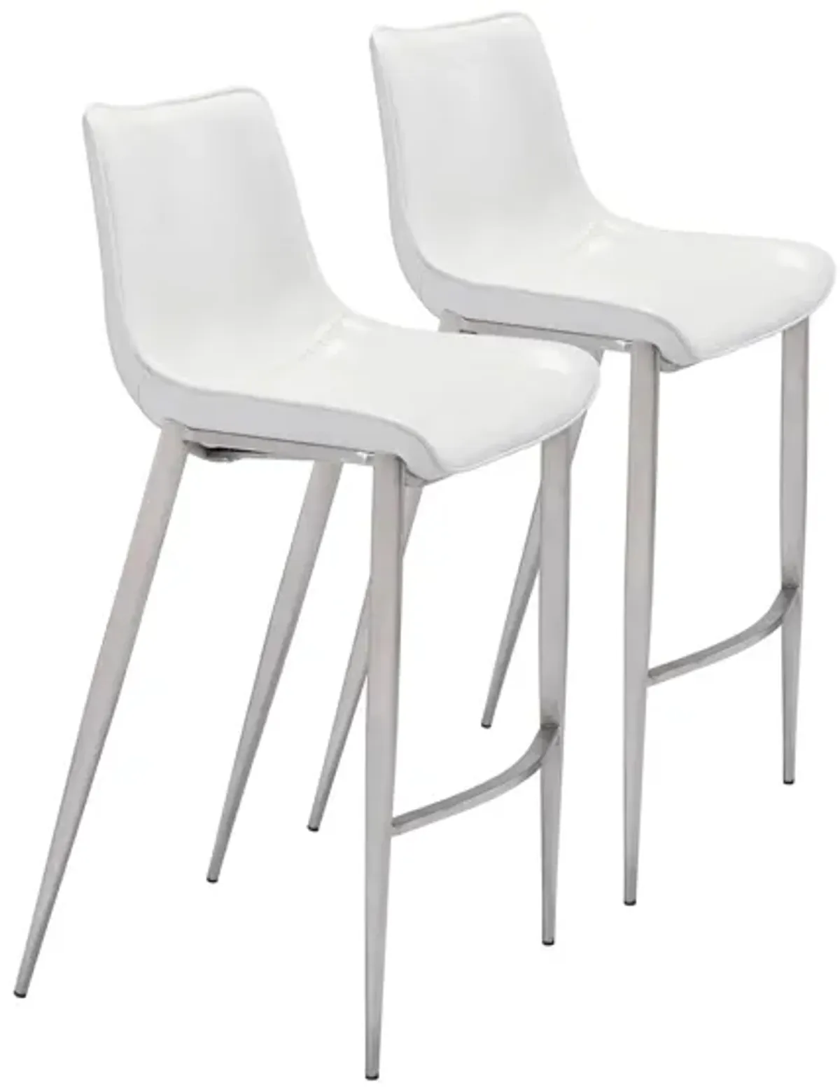 Magnus Bar Stool: Set of 2 in White, Silver by Zuo Modern