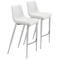 Magnus Bar Stool: Set of 2 in White, Silver by Zuo Modern