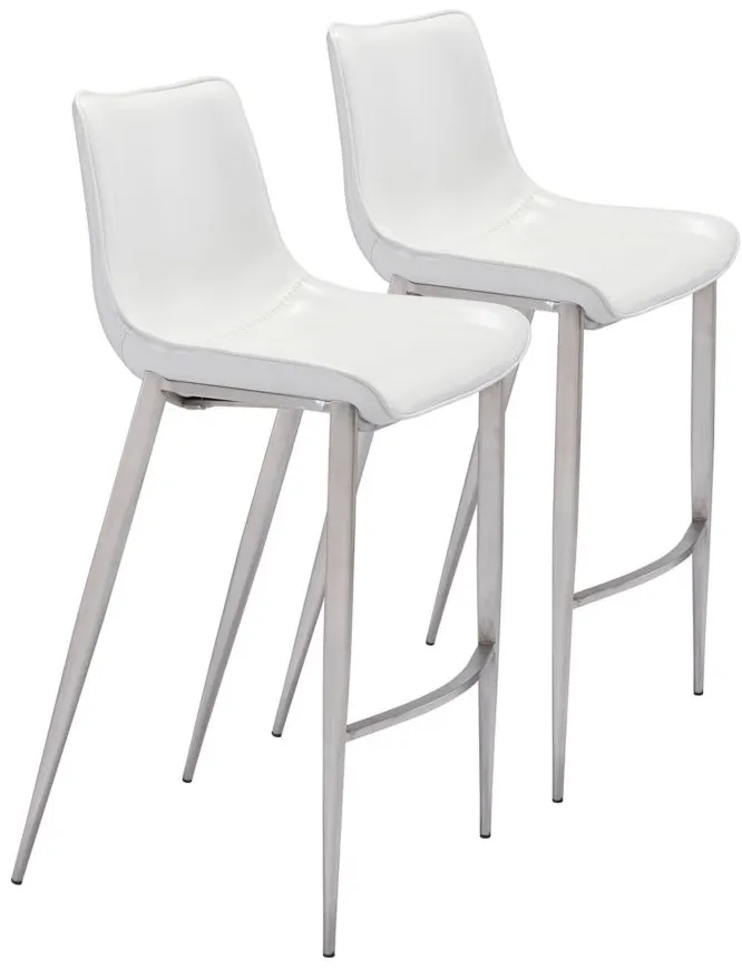 Magnus Bar Stool: Set of 2 in White, Silver by Zuo Modern