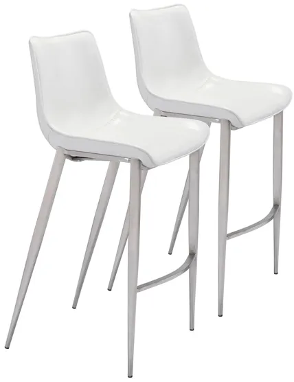 Magnus Bar Stool: Set of 2 in White, Silver by Zuo Modern