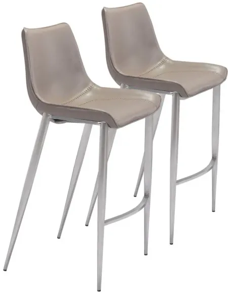 Magnus Bar Stool: Set of 2 in Gray, Silver by Zuo Modern