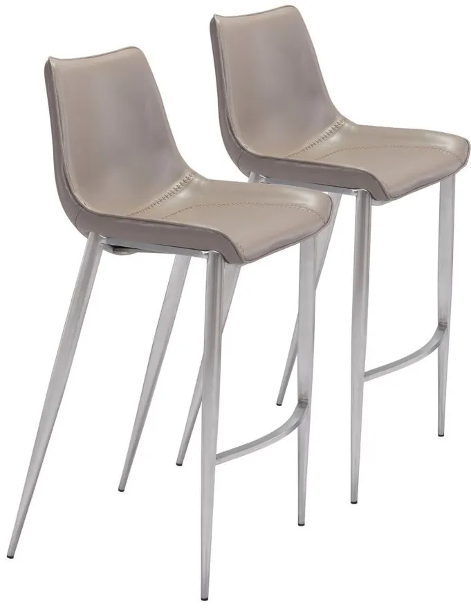 Magnus Bar Stool: Set of 2 in Gray, Silver by Zuo Modern