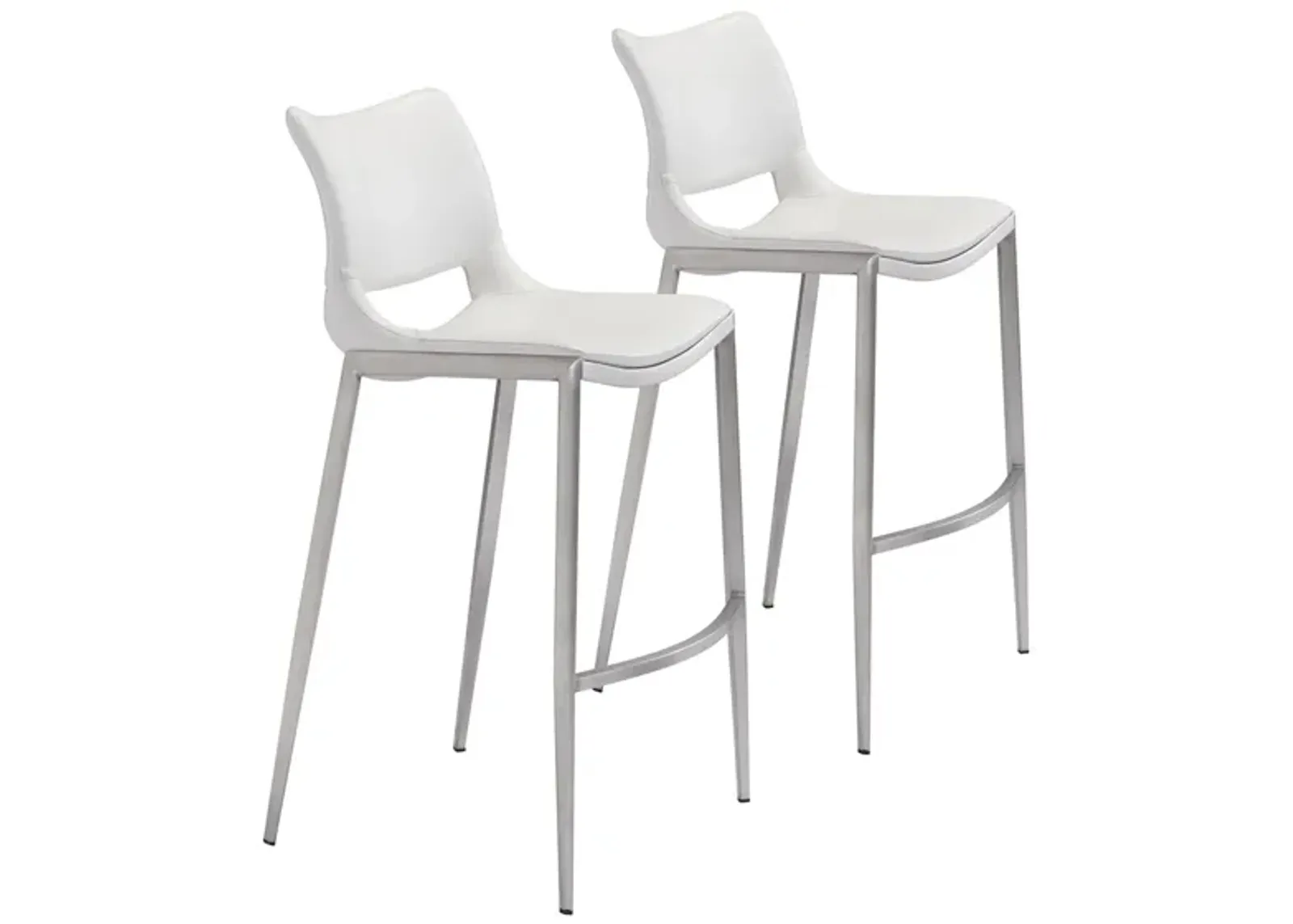 Ace Bar Stool: Set of 2 in White, Silver by Zuo Modern