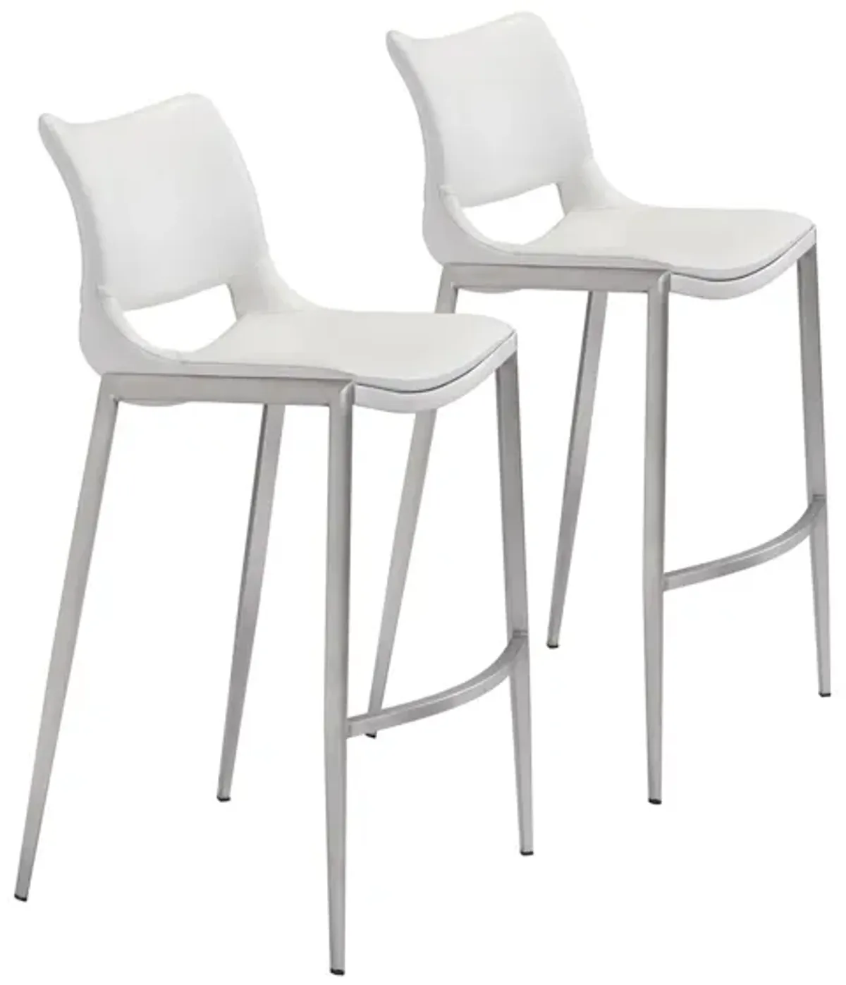 Ace Bar Stool: Set of 2 in White, Silver by Zuo Modern