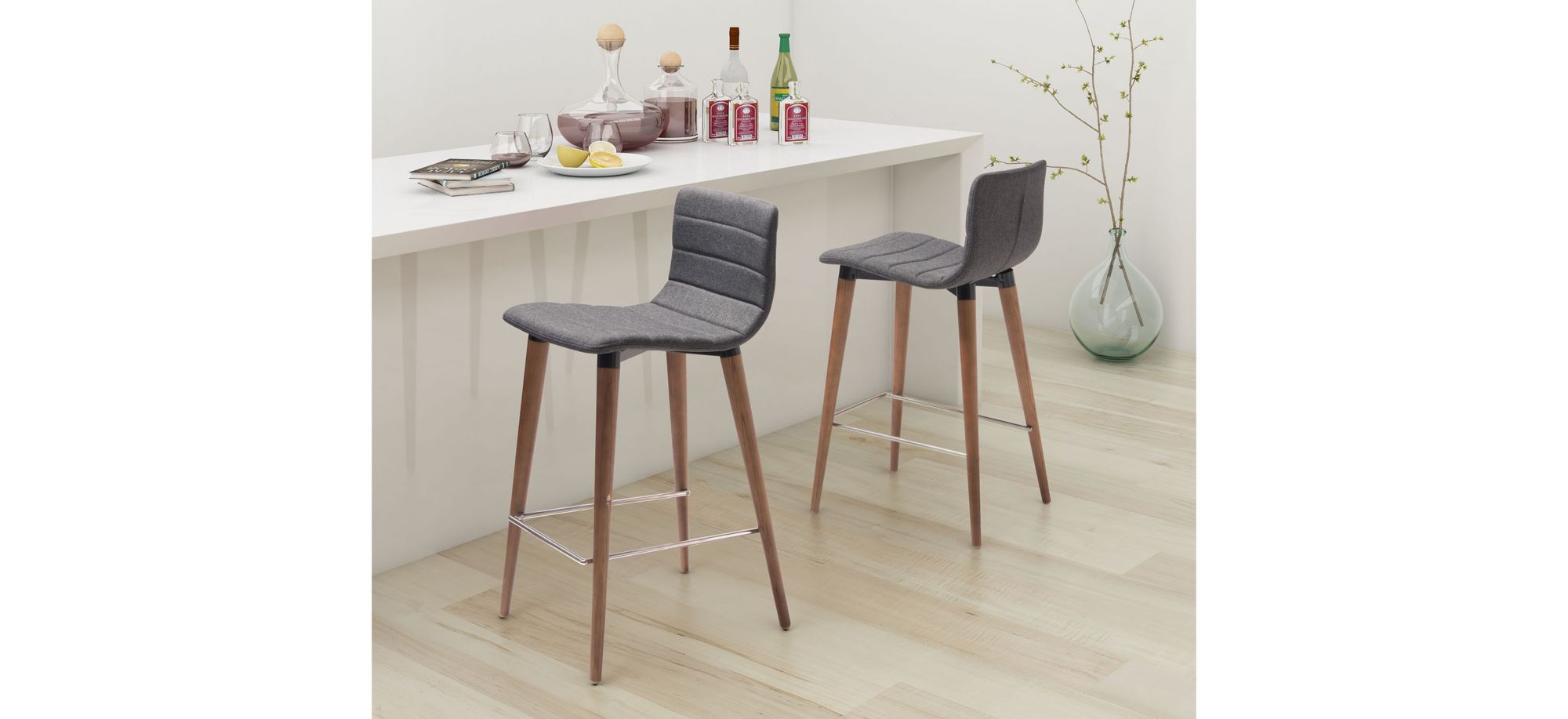 Jericho Counter-Height Stool: Set of 2 in Gray, Brown by Zuo Modern