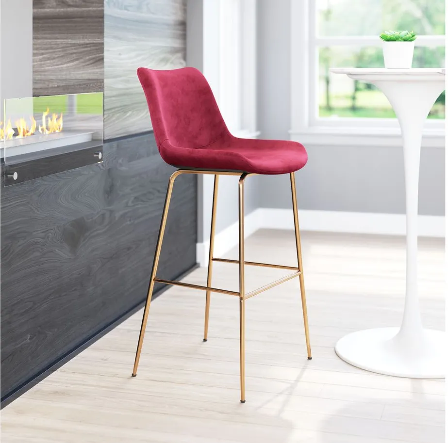 Tony Bar Stool in Red, Gold by Zuo Modern