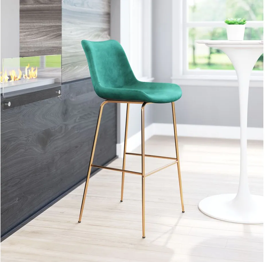 Tony Bar Stool in Green, Gold by Zuo Modern