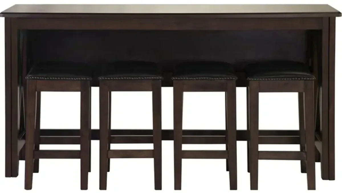 Carmina Counter Height Drop Leaf Table with 4 stools in Brown by Bernards Furniture Group