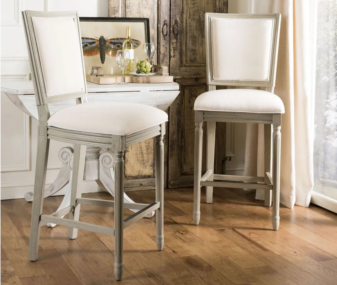 Buchanan Rectangular Bar Stool - Set of 2 in Light Beige by Safavieh