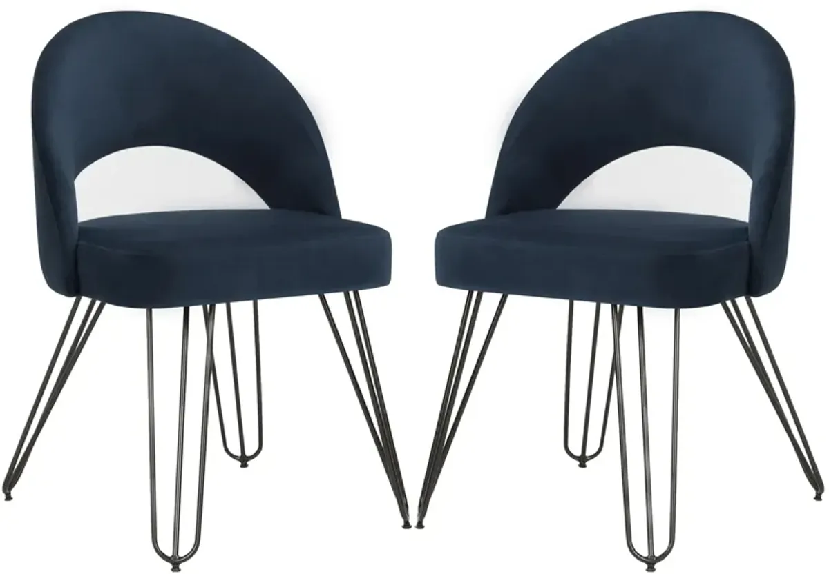 Jasper Side Chair - Set of 2 in Navy Velvet by Safavieh