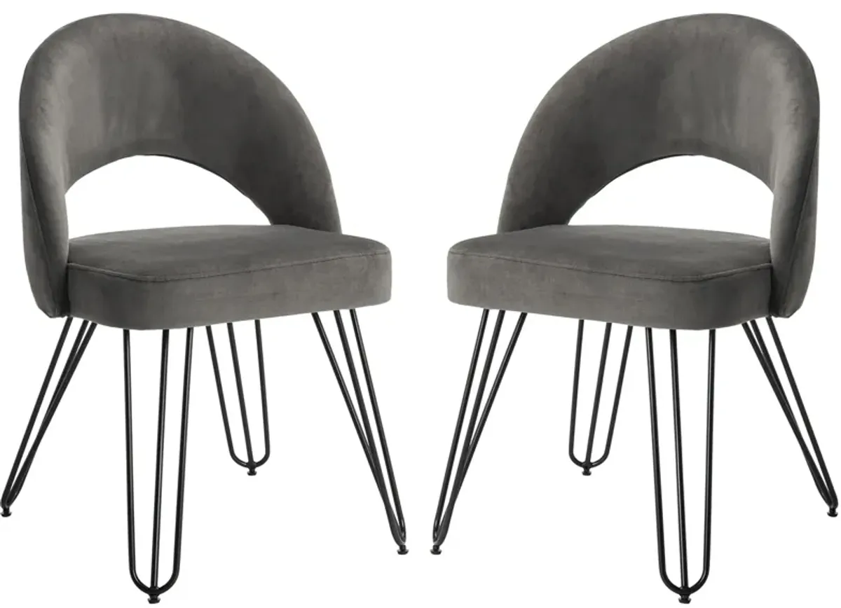 Jasper Side Chair - Set of 2 in Dark Gray Velvet by Safavieh