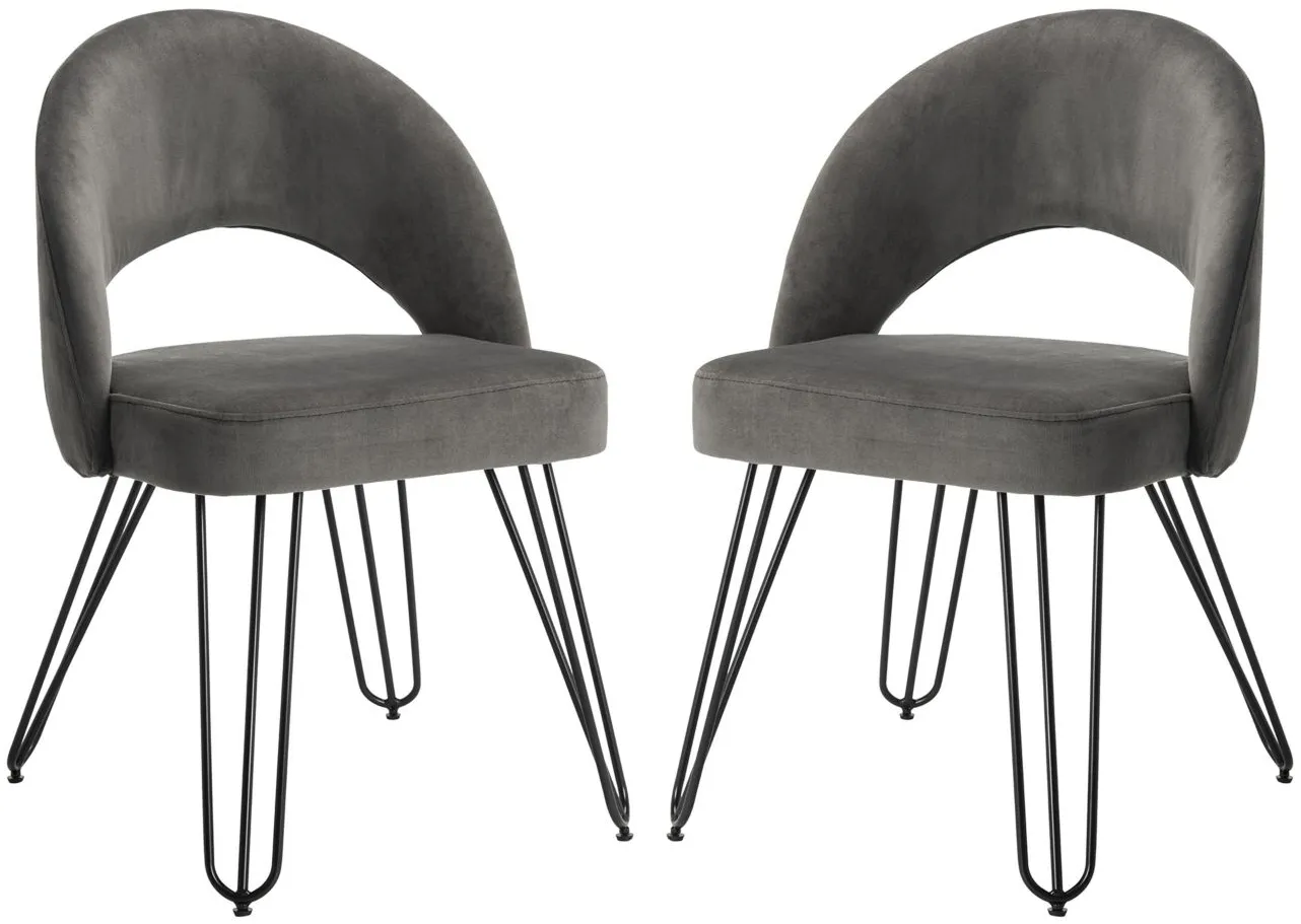 Jasper Side Chair - Set of 2 in Dark Gray Velvet by Safavieh