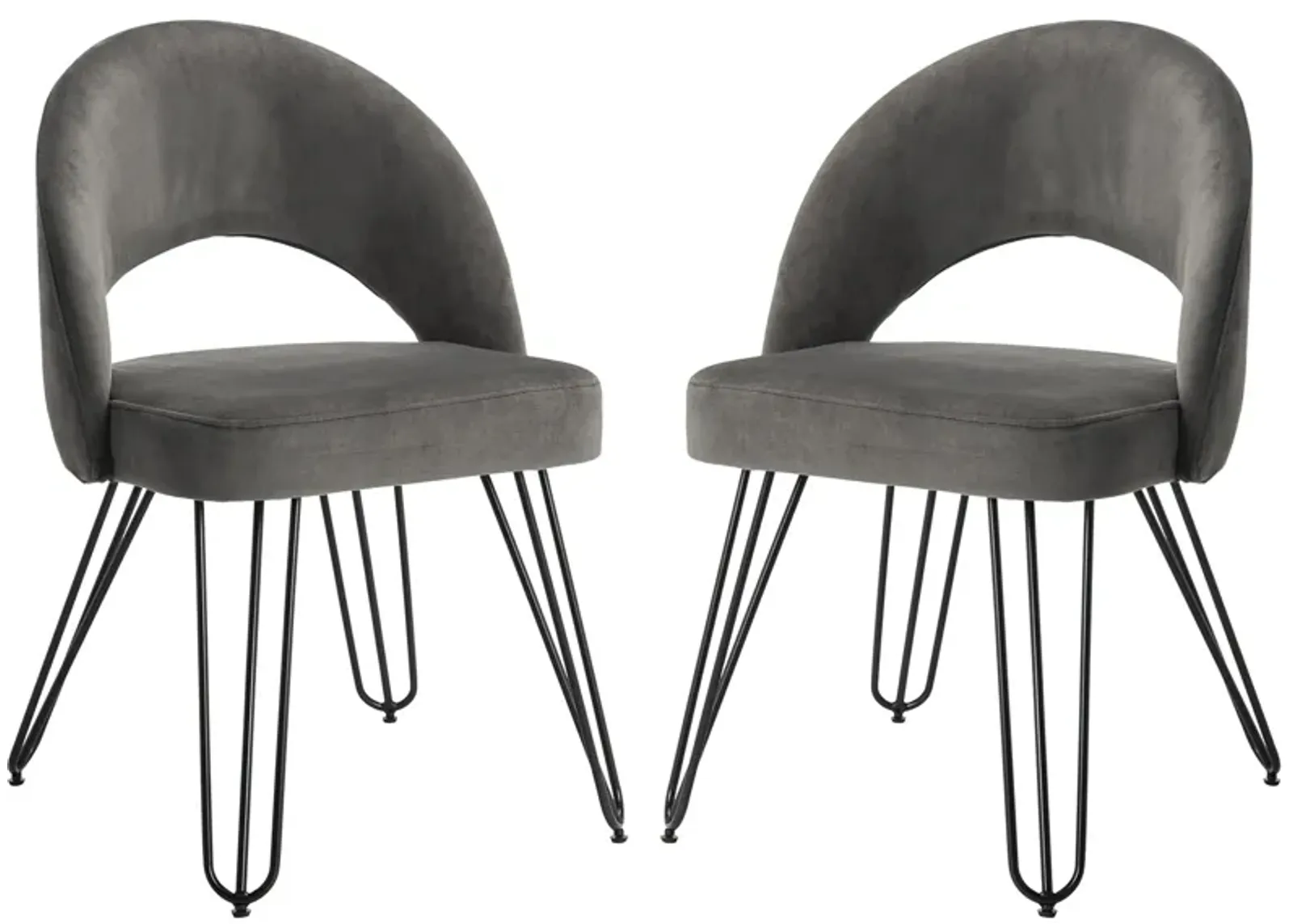 Jasper Side Chair - Set of 2 in Dark Gray Velvet by Safavieh