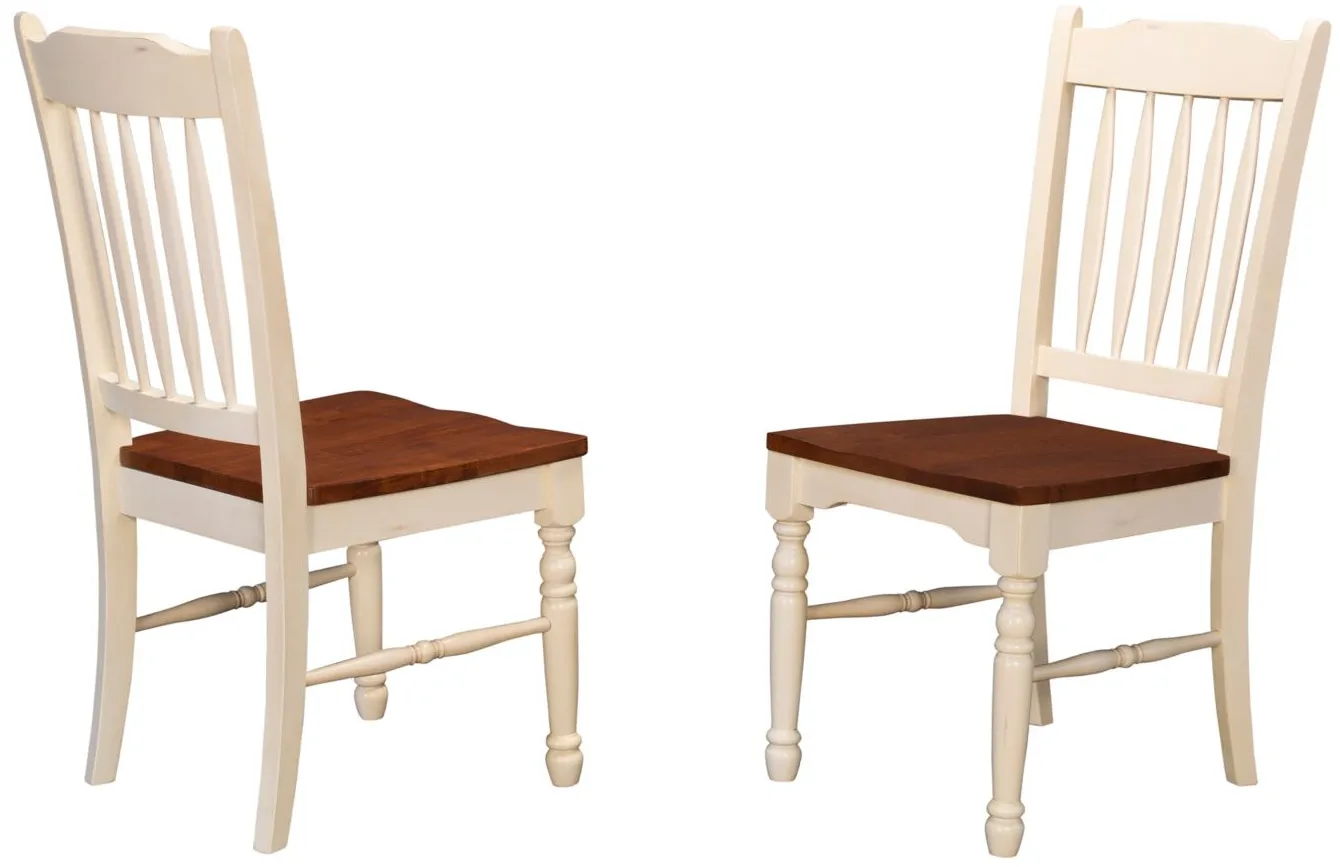 British Isles Slatback Dining Chair - Set of 2 in Merlot-Buttermilk by A-America