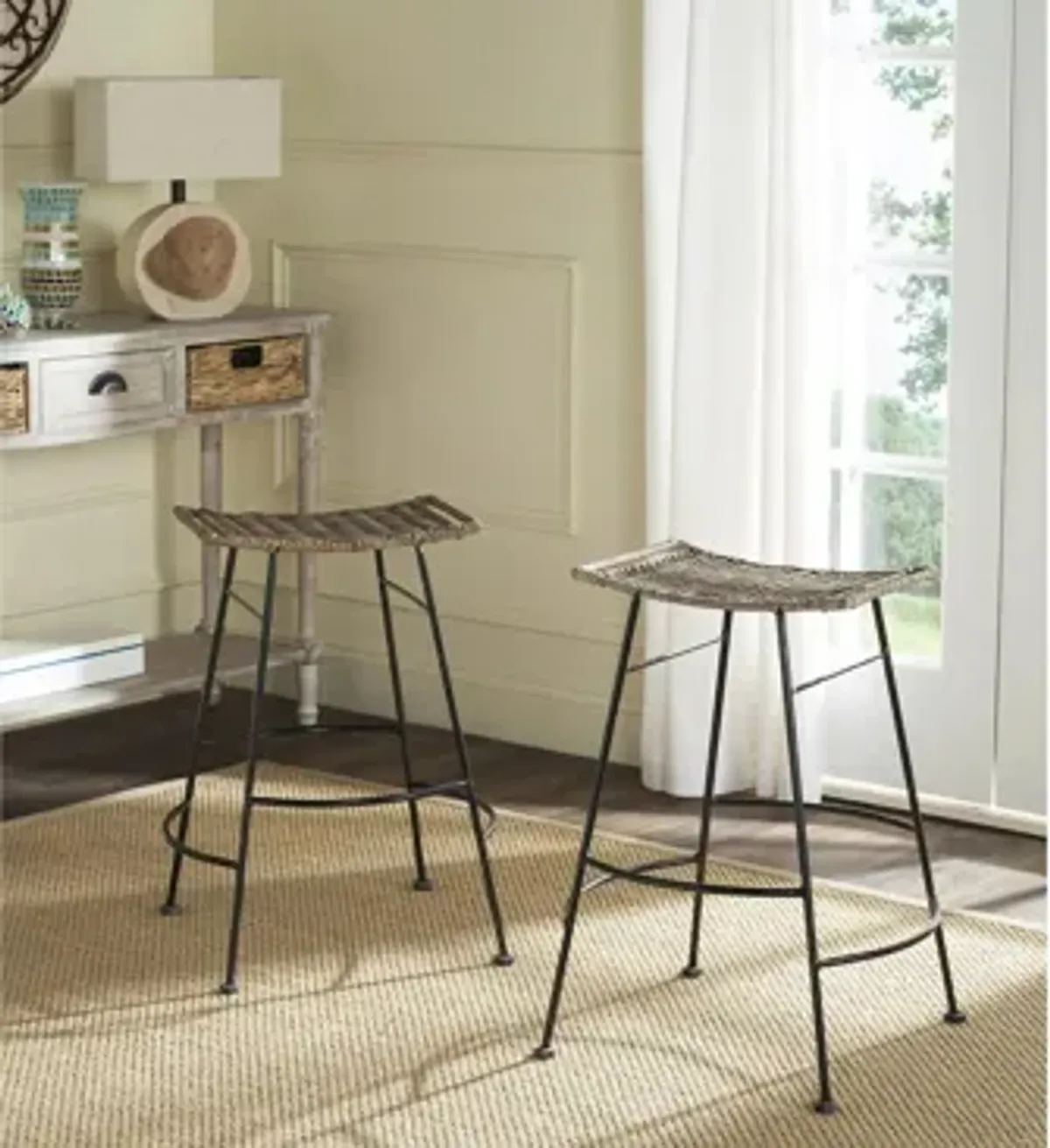 Haley Rattan Seat Counter Stool - Set of 2