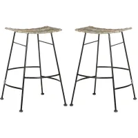Haley Rattan Seat Counter Stool - Set of 2 in Gray by Safavieh