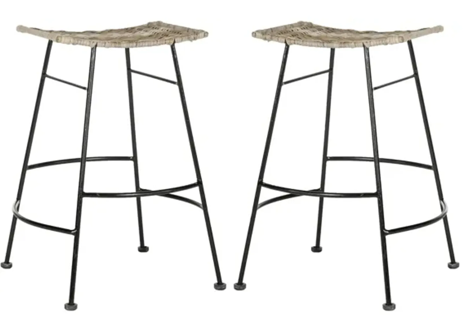 Haley Rattan Seat Counter Stool - Set of 2 in Gray by Safavieh