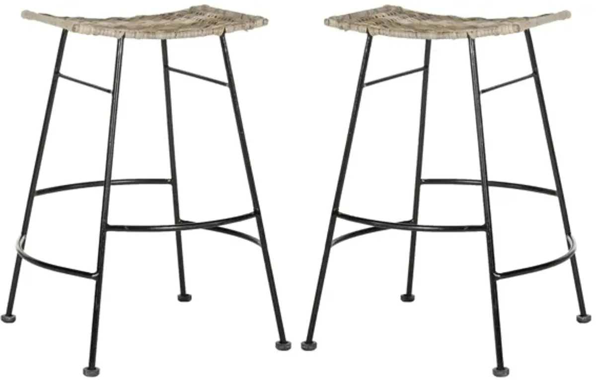 Haley Rattan Seat Counter Stool - Set of 2 in Gray by Safavieh