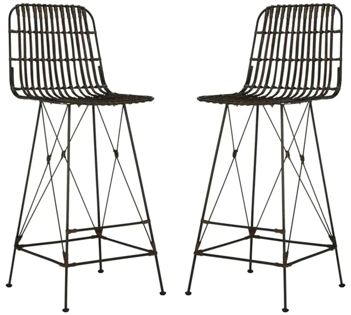 Kenzie Wicker Bar Stool - Set of 2 in Chocolate by Safavieh