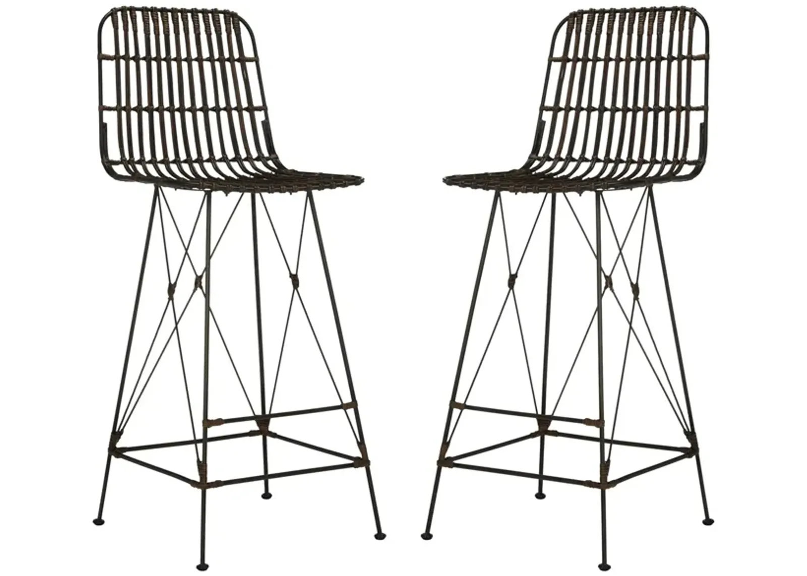 Kenzie Wicker Bar Stool - Set of 2 in Chocolate by Safavieh