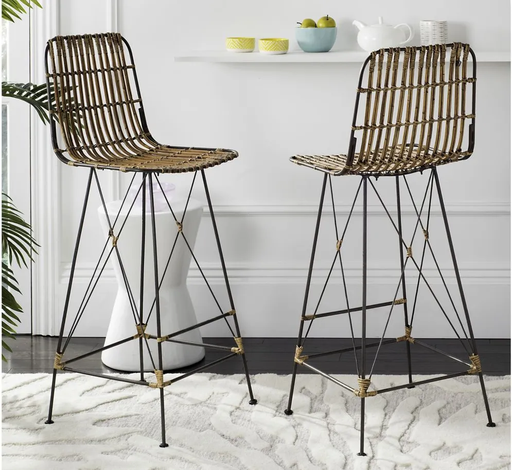 Kenzie Wicker Bar Stool - Set of 2 in Natural by Safavieh