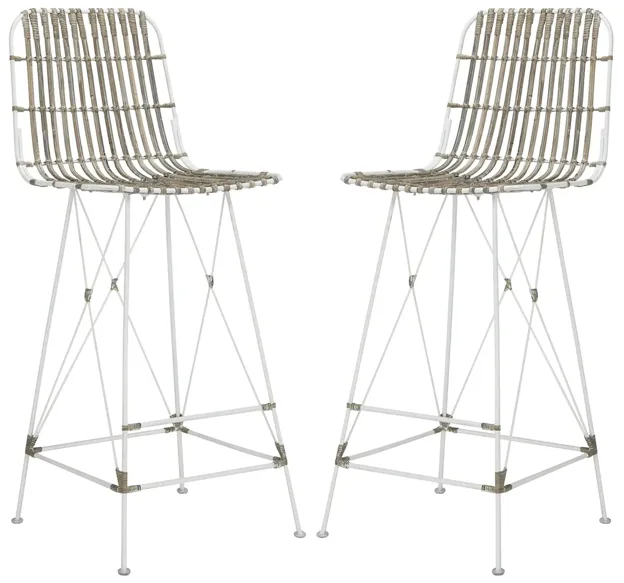 Kenzie Wicker Bar Stool - Set of 2 in White by Safavieh