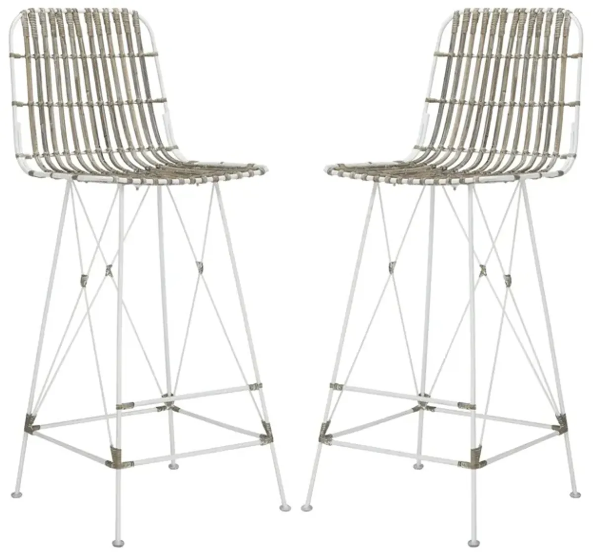 Kenzie Wicker Bar Stool - Set of 2 in White by Safavieh