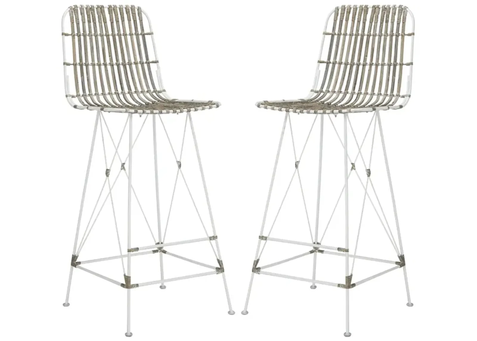 Kenzie Wicker Bar Stool - Set of 2 in White by Safavieh