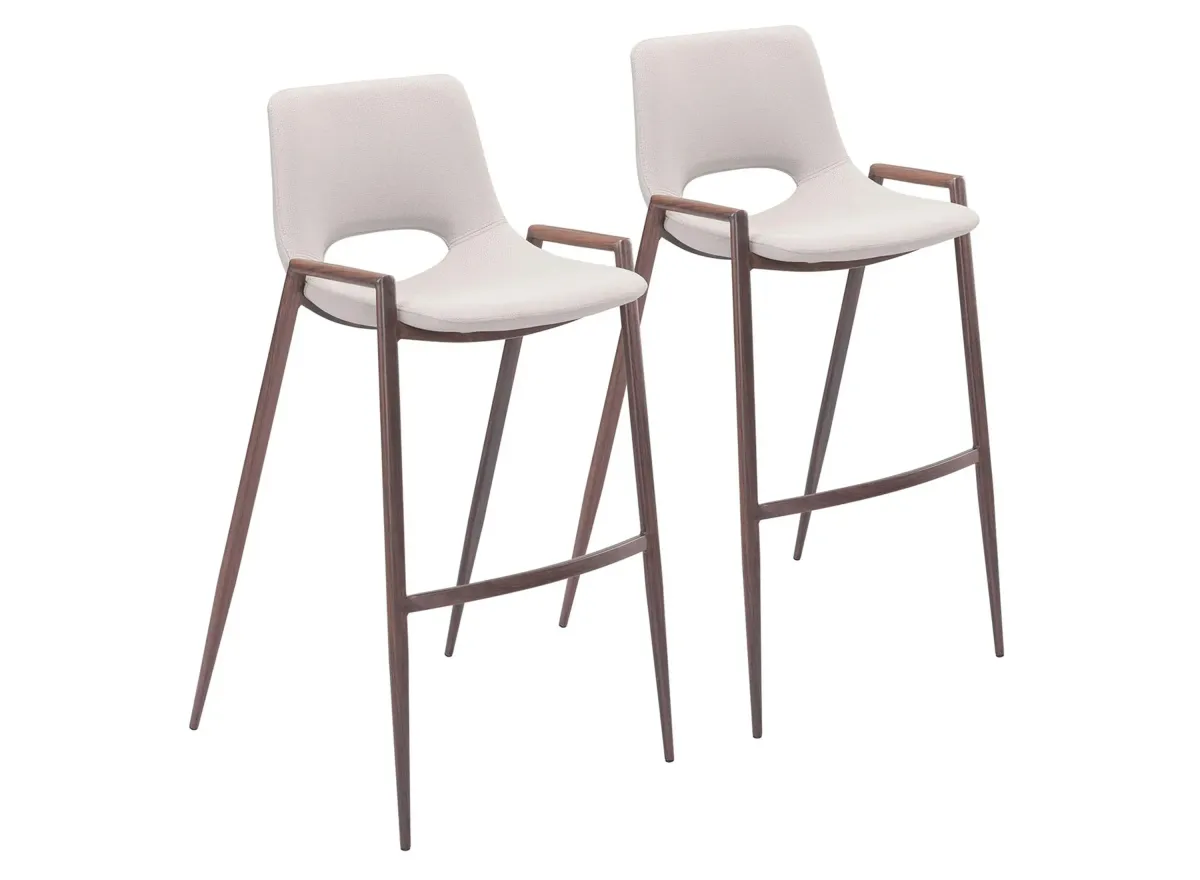 Desi Bar Stool: Set of 2 in Beige, Dark Brown by Zuo Modern