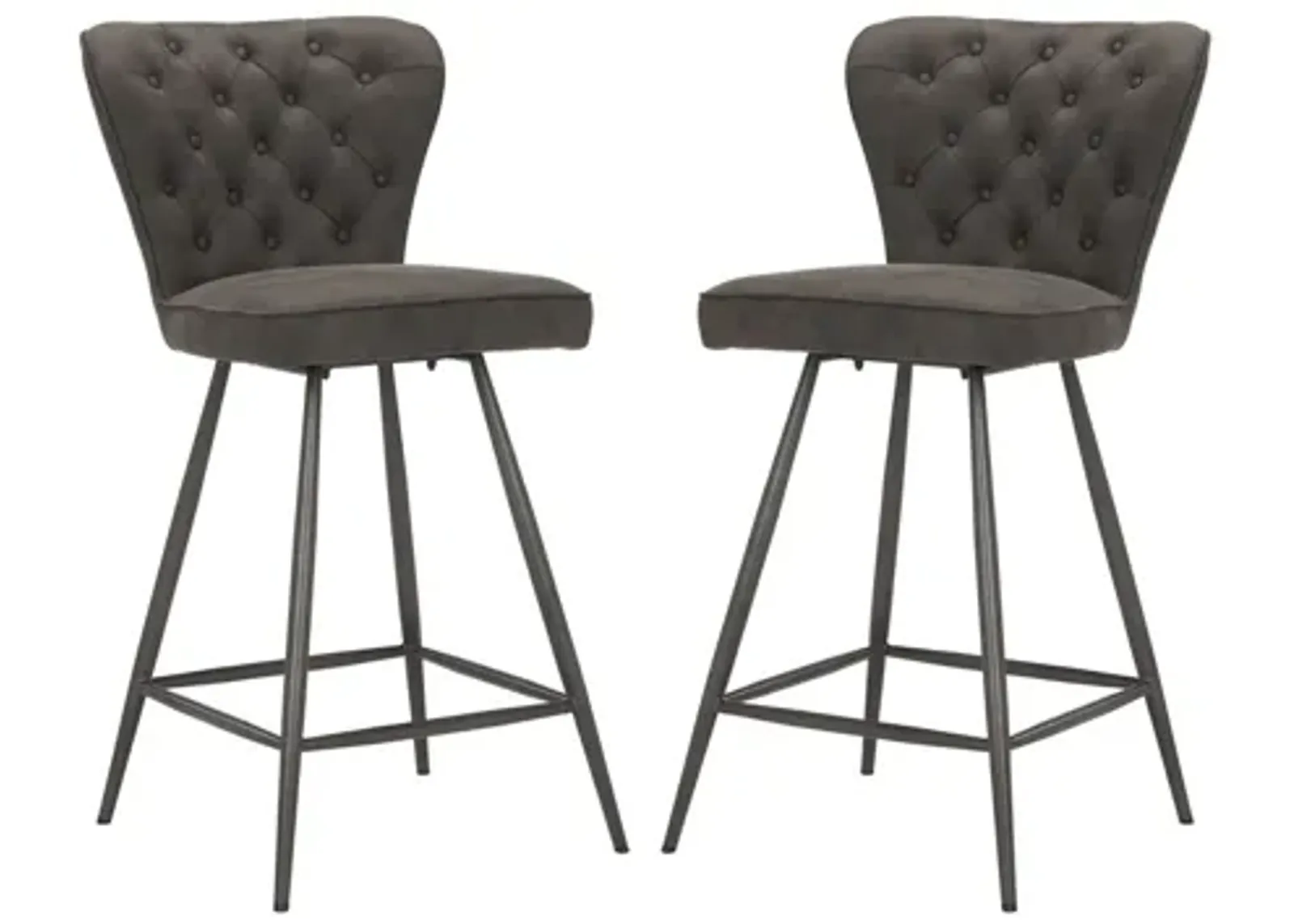 Kingford Tufted Swivel Counter Stool - Set of 2 in Gray by Safavieh