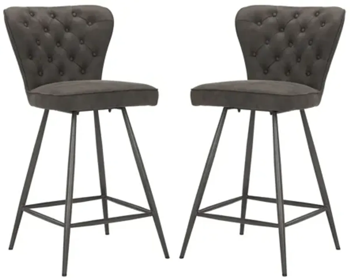 Kingford Tufted Swivel Counter Stool - Set of 2 in Gray by Safavieh