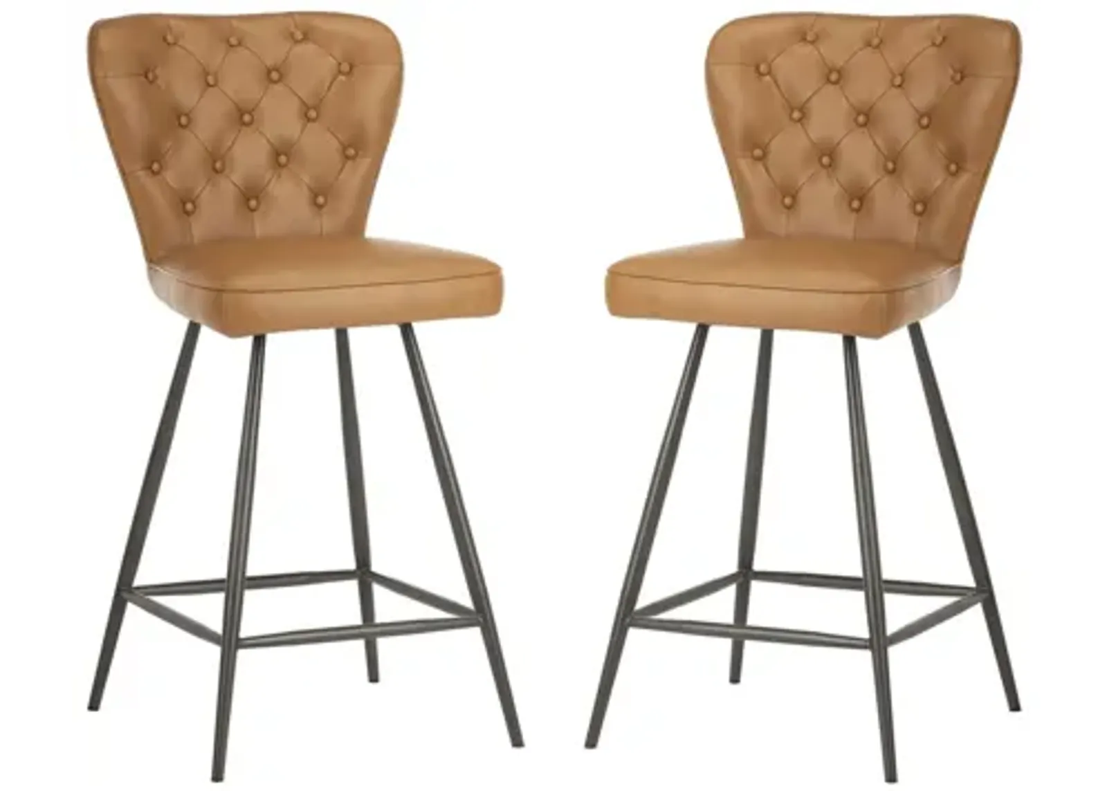 Kingford Tufted Swivel Counter Stool - Set of 2 in Camel by Safavieh