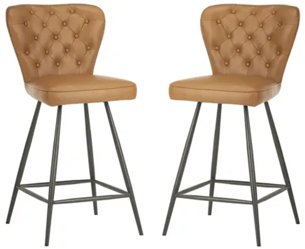 Kingford Tufted Swivel Counter Stool - Set of 2 in Camel by Safavieh