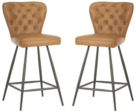Kingford Tufted Swivel Counter Stool - Set of 2 in Camel by Safavieh