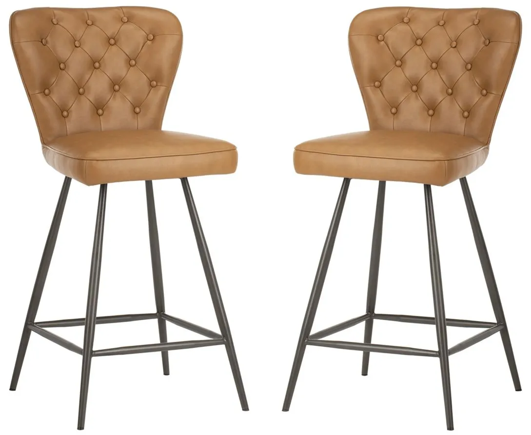 Kingford Tufted Swivel Counter Stool - Set of 2 in Camel by Safavieh