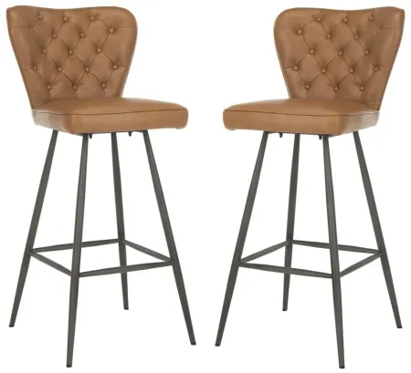 Kingford Tufted Bar Stool - Set of 2 in Camel by Safavieh