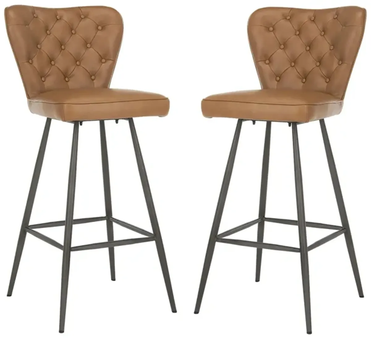 Kingford Tufted Bar Stool - Set of 2 in Camel by Safavieh