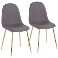 Pebble Dining Chairs: Set of 2 in Gold Steel, Charcoal Fabric by Lumisource