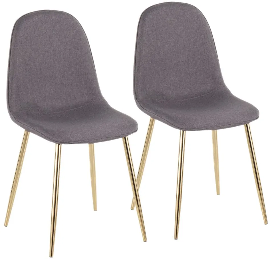 Pebble Dining Chairs: Set of 2 in Gold Steel, Charcoal Fabric by Lumisource