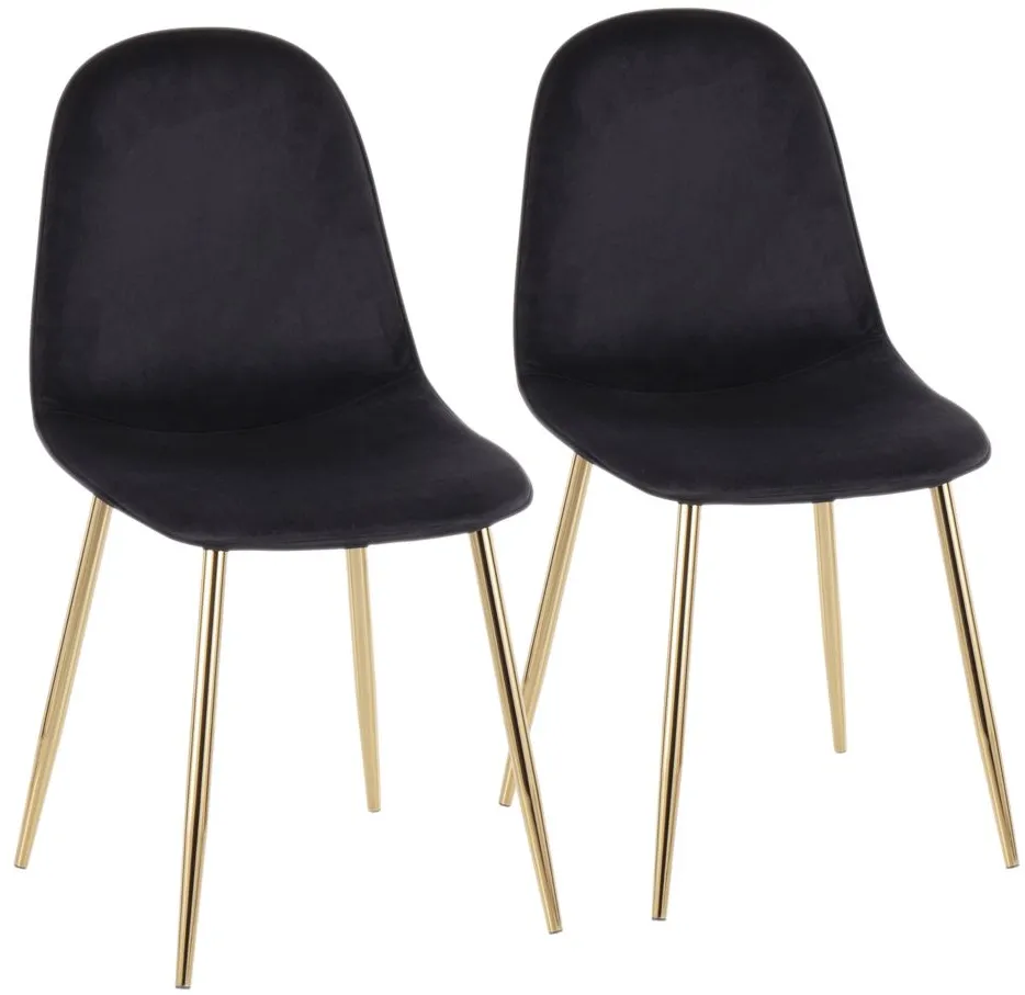 Pebble Dining Chairs: Set of 2 in Gold Steel, Black Velvet by Lumisource