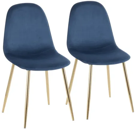 Pebble Dining Chairs: Set of 2 in Gold Steel, Blue Velvet by Lumisource