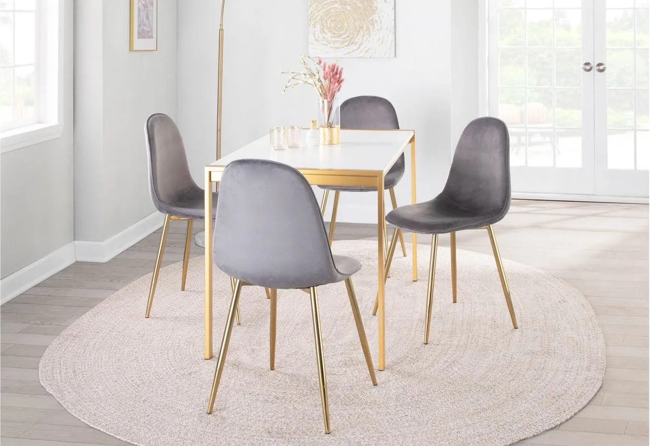 Pebble Dining Chairs: Set of 2 in Gold Steel, Grey Velvet by Lumisource