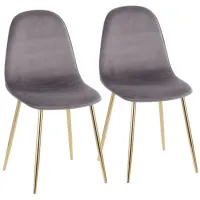 Pebble Dining Chairs: Set of 2 in Gold Steel, Grey Velvet by Lumisource
