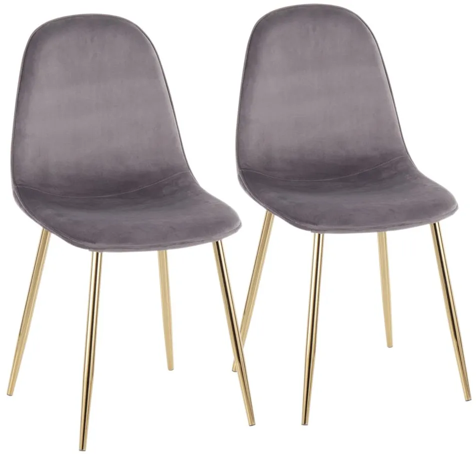 Pebble Dining Chairs: Set of 2 in Gold Steel, Grey Velvet by Lumisource