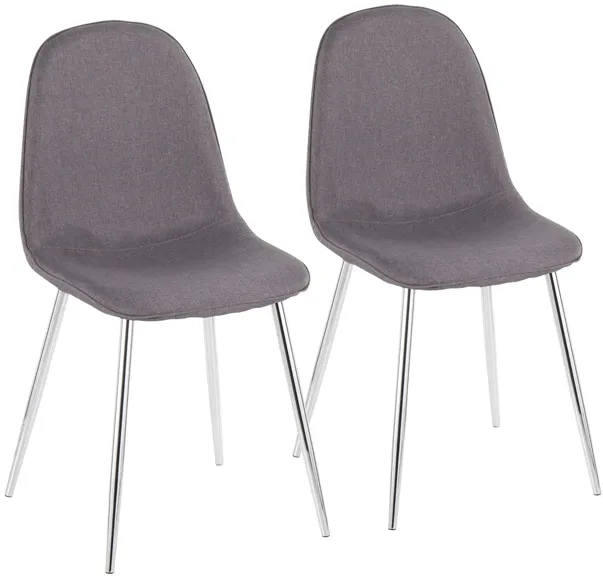 Pebble Dining Chairs: Set of 2 in Chrome, Charcoal Fabric by Lumisource