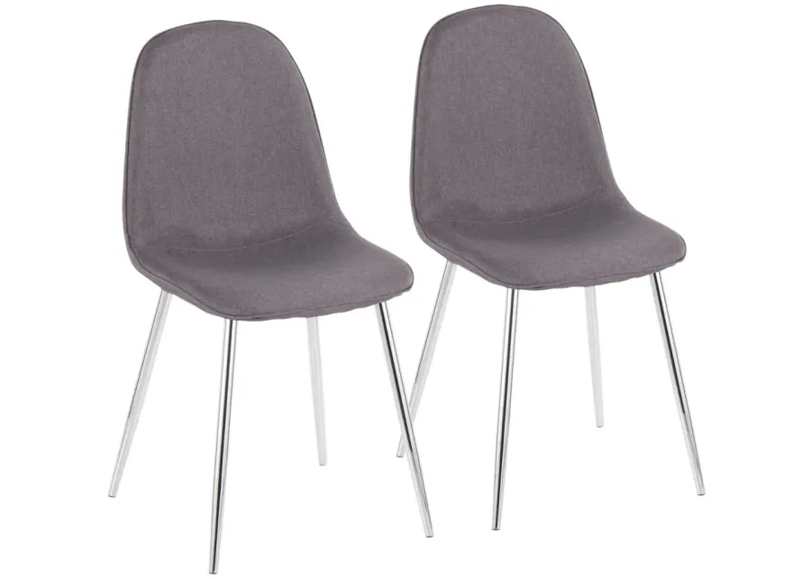 Pebble Dining Chairs: Set of 2 in Chrome, Charcoal Fabric by Lumisource