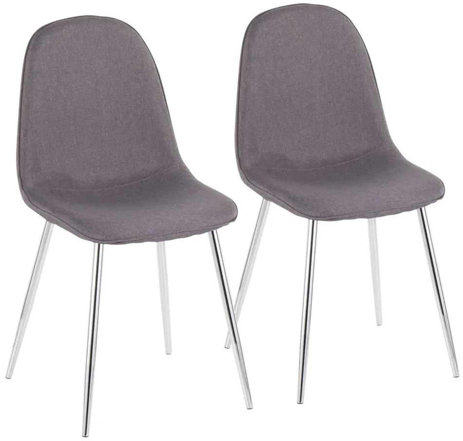 Pebble Dining Chairs: Set of 2 in Chrome, Charcoal Fabric by Lumisource